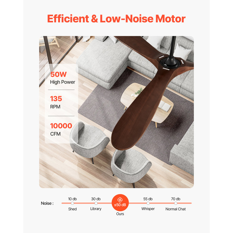 72" Wood Blade Ceiling Fan No Light Remote Control Reversible DC Motor, Walnut