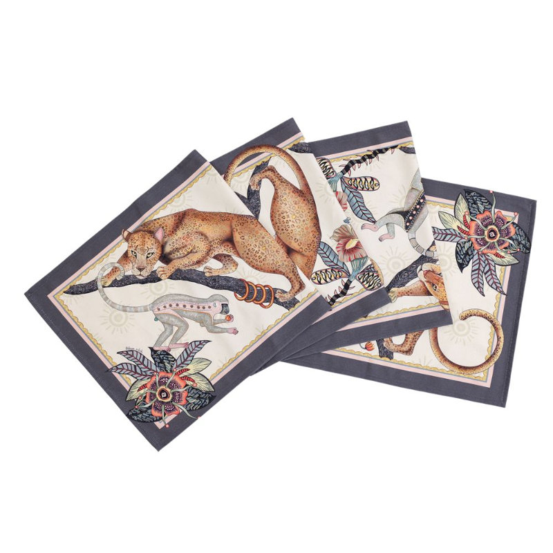 Monkey Tales Table Runner - Cotton, 138" L, Stone