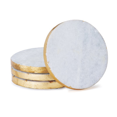 Providence Marble Agate Ceramic Jute Leather Crystal Circle Round 4 Piece Coaster Set