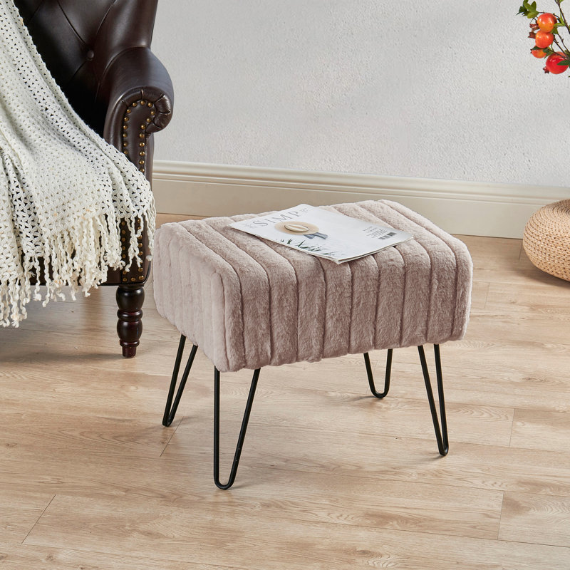 Defranco Upholstered Ottoman, Pure Cashmere Faux Fur