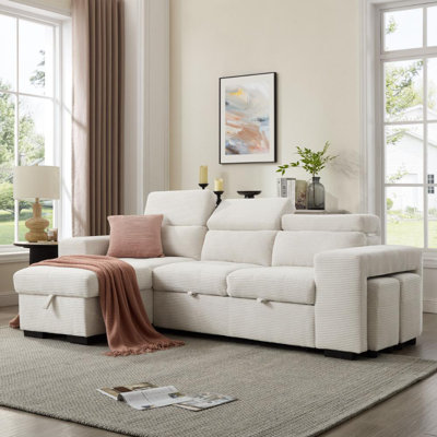 Caitlin 3 Seater Corduroy Sofa Bed with Storage