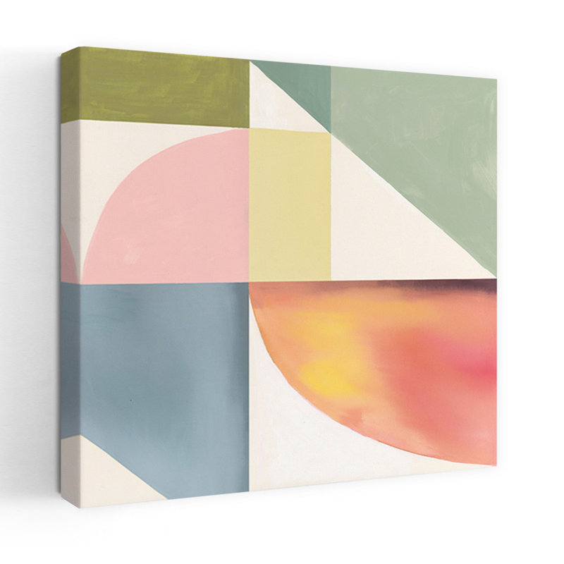 «Geometric Harmony» avec des teintes pastel I, art mural contemporain abstrait, H 18 po x l 18 po