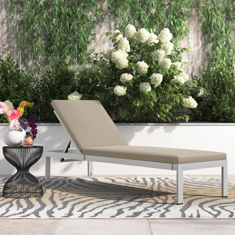 Shore Outdoor Patio Aluminum Chaise with Cushions, Silver, Navy