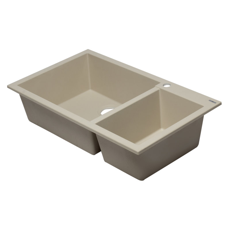 33.88'' L Double Bowl Granite Kitchen Sink, Biscuit