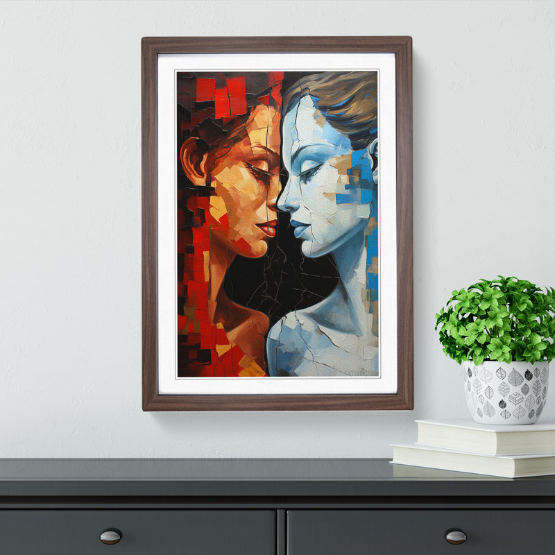 XYZ-FRM-V1223-6326 Two Women In Love Hard Edge Painting - Single Picture Frame Print on Wood, Walnut 