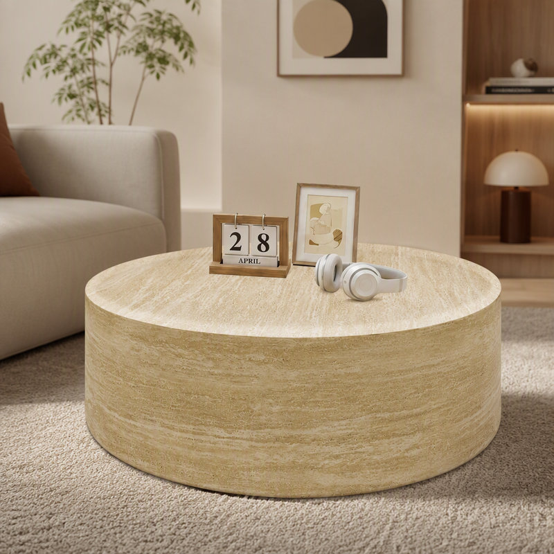 Table basse ronde à motif de marbre