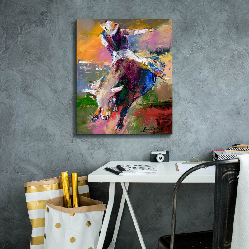 «Bull Rider» épique par Richard Wallich, «Bull Rider» par Richard Wallich, H 24 po x l 20 po x P 0,75 po