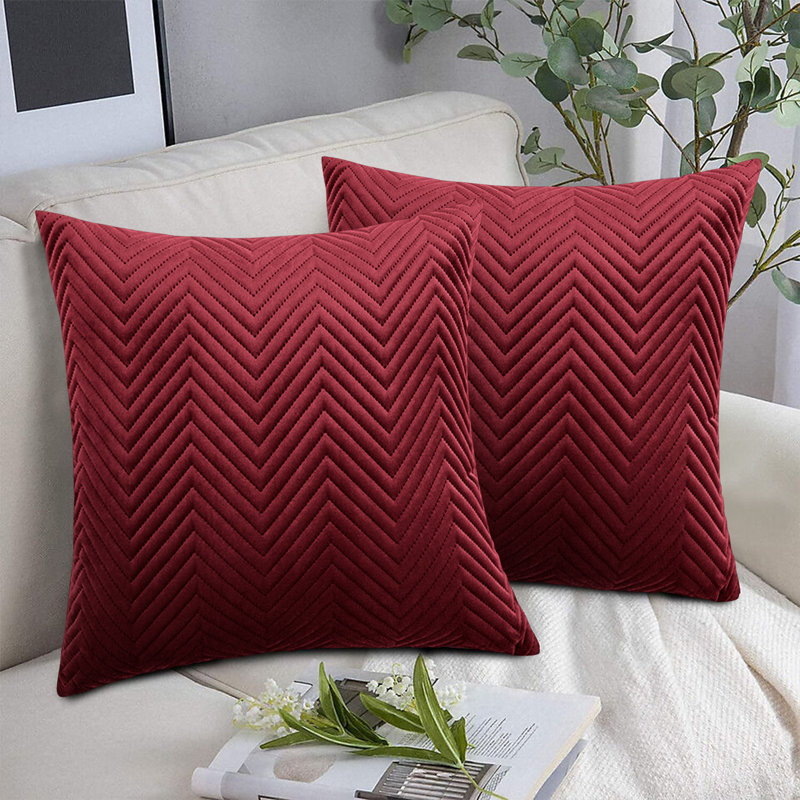 Embossed Velvet Cushion Cover (Pack of 2), Burgundy