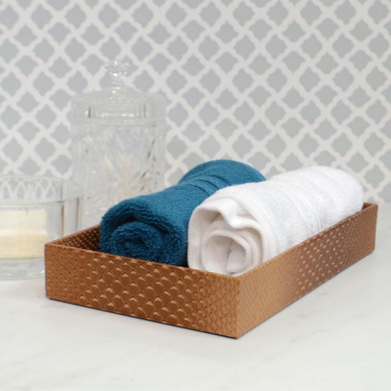Plateau pour accessoires de salle de bain rectangulaire en cuir véritable Kelsie