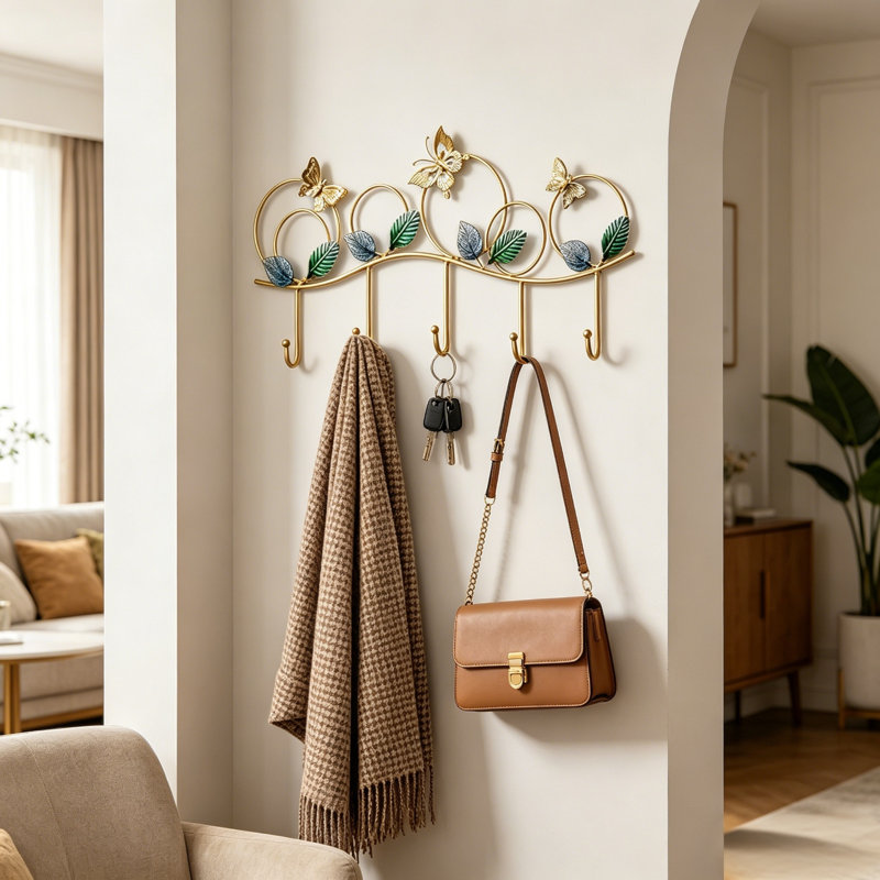 Decorative Wall Mounted Hooks, 5-Hook Organizer for Coats & Keys