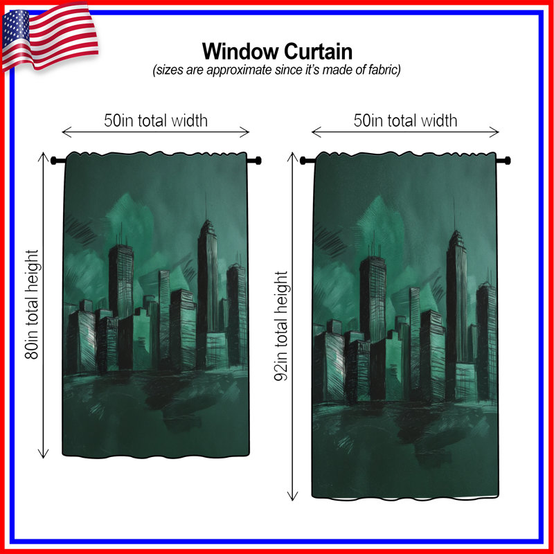 Rideaux de fenêtre Green City Skyline, 50 po x 80 po - 1 panneau, Blockout
