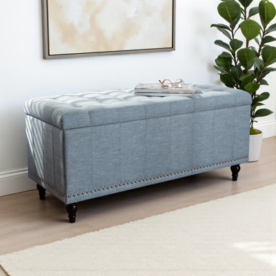 Ahrens Light Blue Upholstered Storage Ottoman Bench with Flip Top, 18.7'' H X 41.73'' W