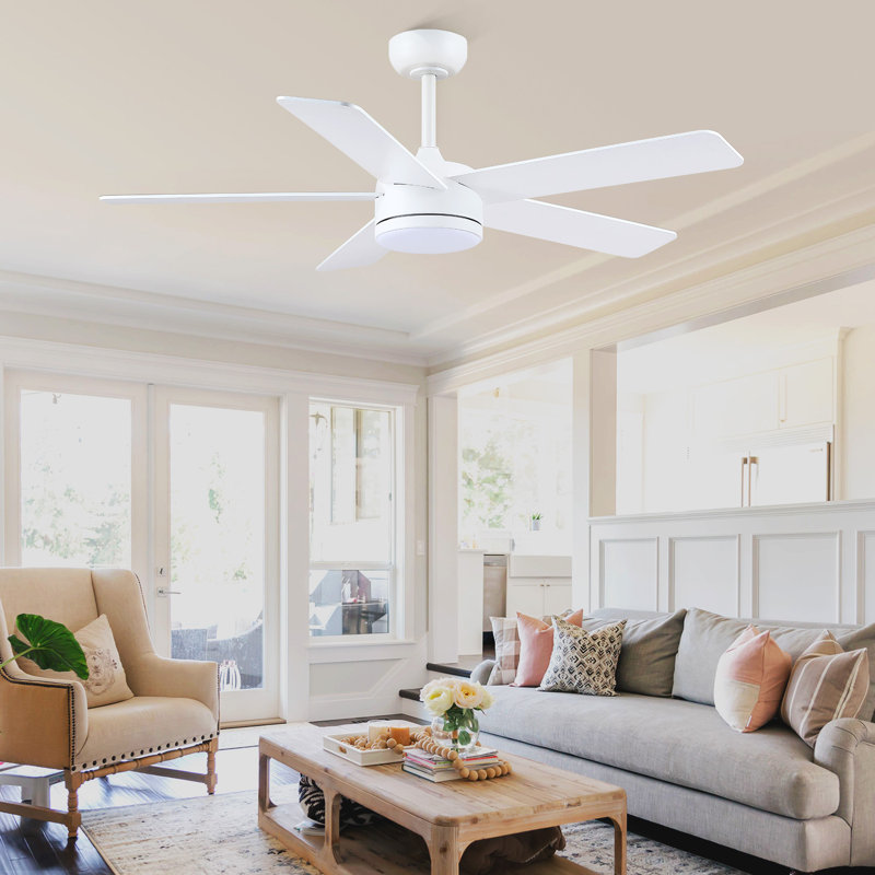 Ventilateur de plafond 46 po 5 pales blanc moderne avec lumières et télécommande, Blanc