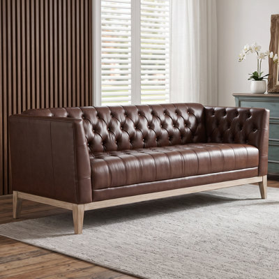 Canapé Chesterfield moderne de style milieu du siècle, 201 cm (79,1 po), canapé 3 places en similicuir PU avec pieds en pin massif capitonnés, idéal pour appartement et bureau.