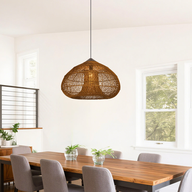 Large Dome Boho Rattan Pendant Light for Dining Room