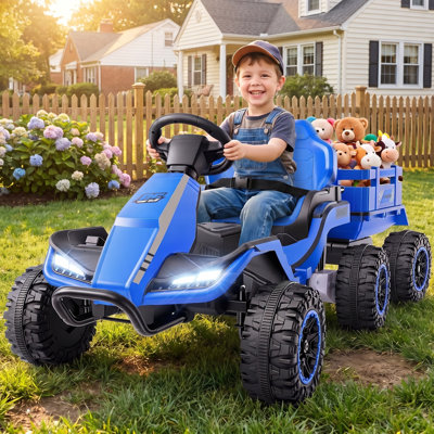 24V Ride-On Tractor Car with Detachable Trailer, Remote Control, LED Lights & Music