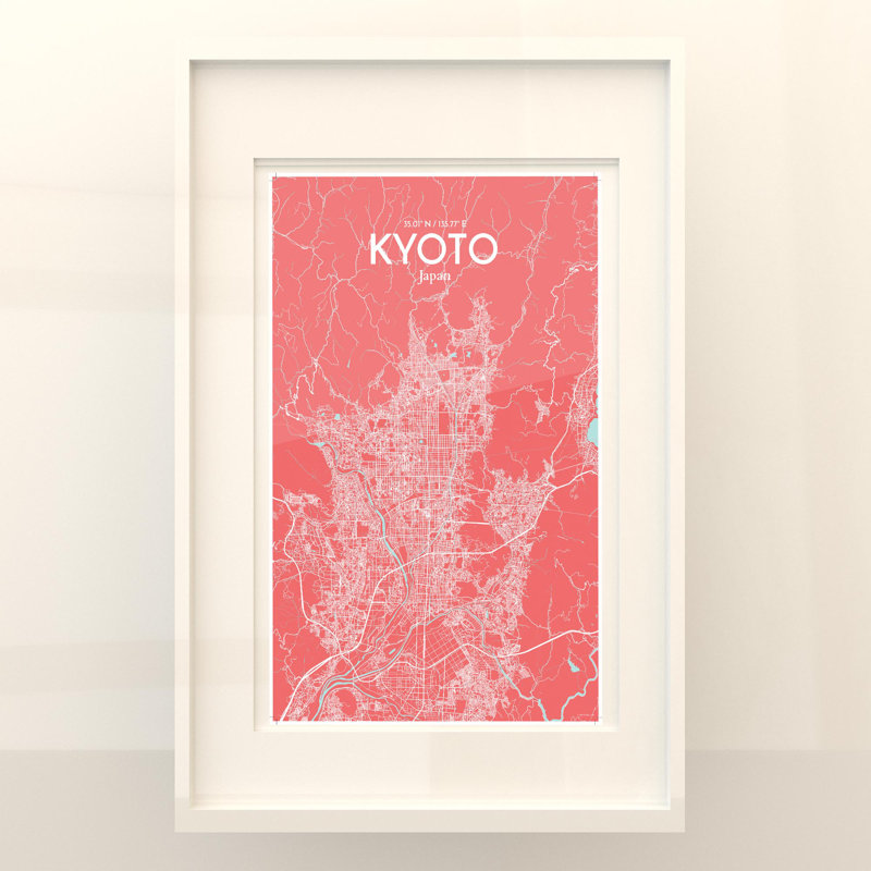Kyoto City Map In Maritime - No Frame Print, 17cm H x 11cm W x 0.05cm D