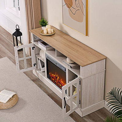 Console média avec rangement et portes en verre