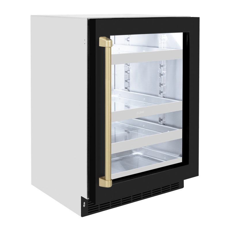 ZLINE Autograph Edition 24 in. Touchstone 151 Can Beverage Fridge with Glass Door and Handle, Black Matte/Champagne Bronze
