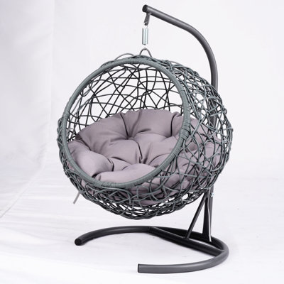 Cat Swing Chair Gray - Comfortable And Stylish For Pets. Stable Construction, Suitable Indoor Outdoor Bed Hanging Swinging Design Pets' Enjoyment. Soft Cushion, Good Air Circulation