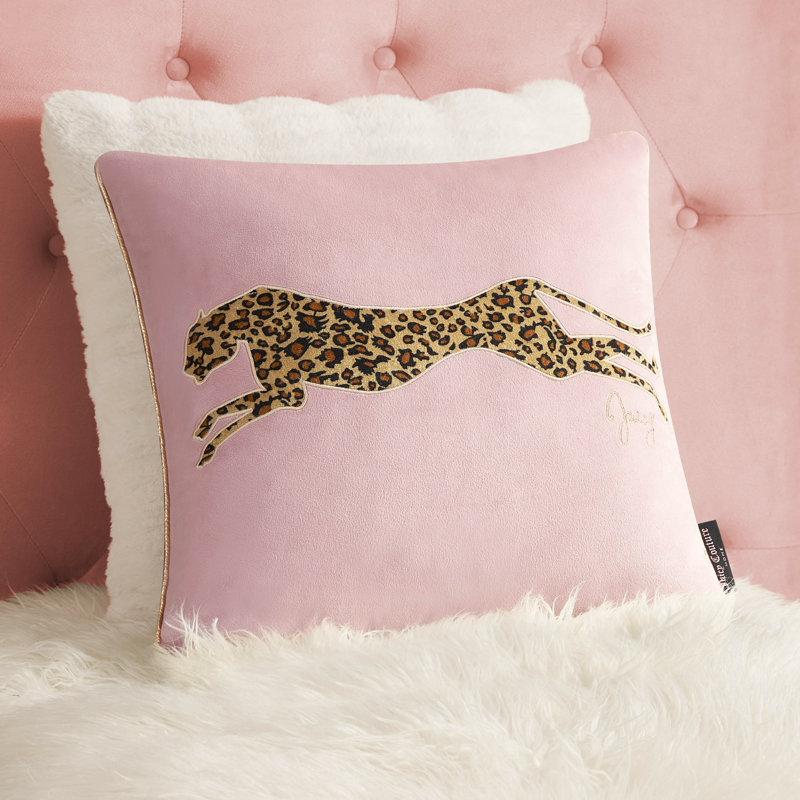 Juicy Couture Velvet Cheetah Plush Decorative Throw Pillows, Blush, Square 18"
