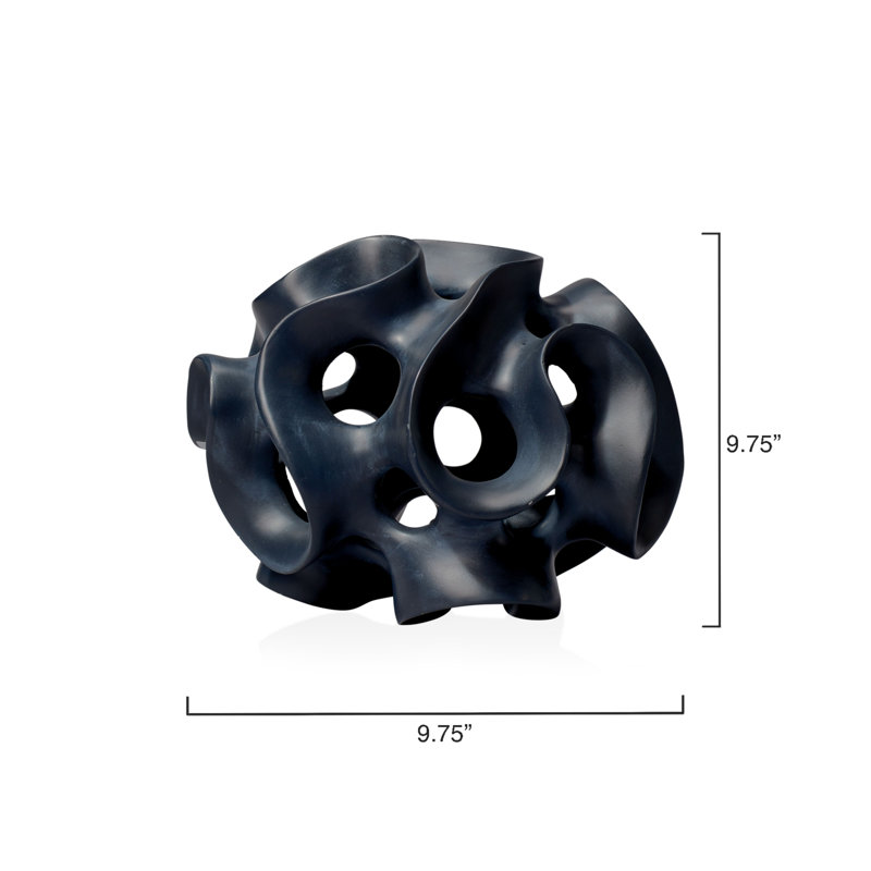 Ribbon Sphere Resin Sculpture, Matte Black