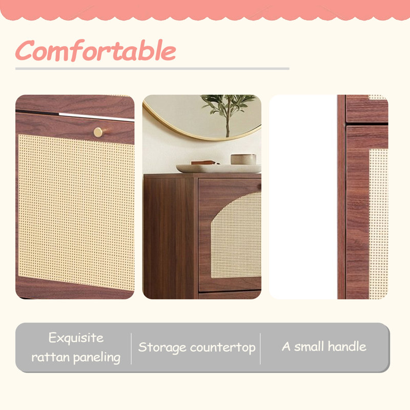 Rattan-Covered 3-Drawer Shoe Cabinet, Particleboard, 54*24*135 Cm