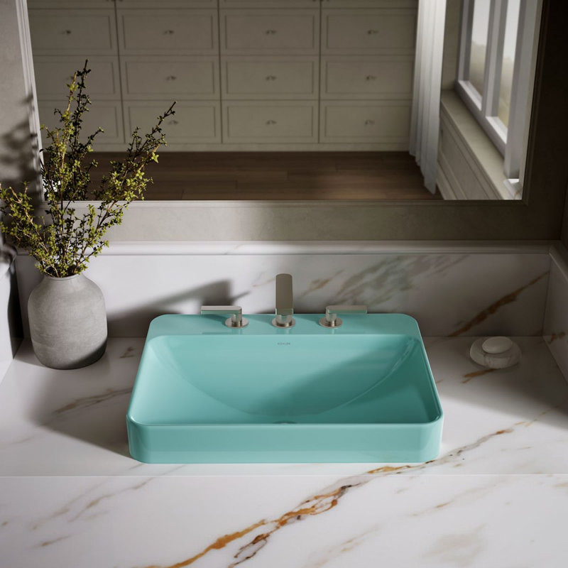 Vox Vitreous China Rectangular Vessel Bathroom Sink with Overflow, 3, Spring Green