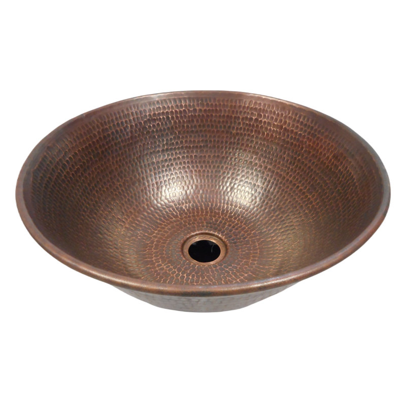 14"  Round Copper Vessel Bathroom Sink, Brushed Sedona