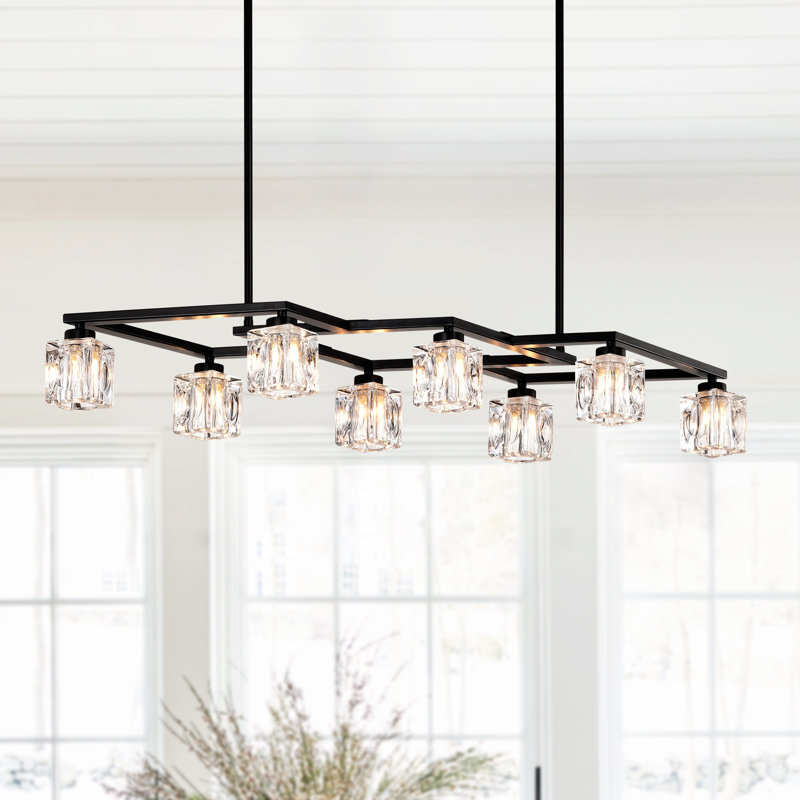 Fine Elegance Crystal Chandelier Adjustable Height (Bulb Included), Matte Black, No