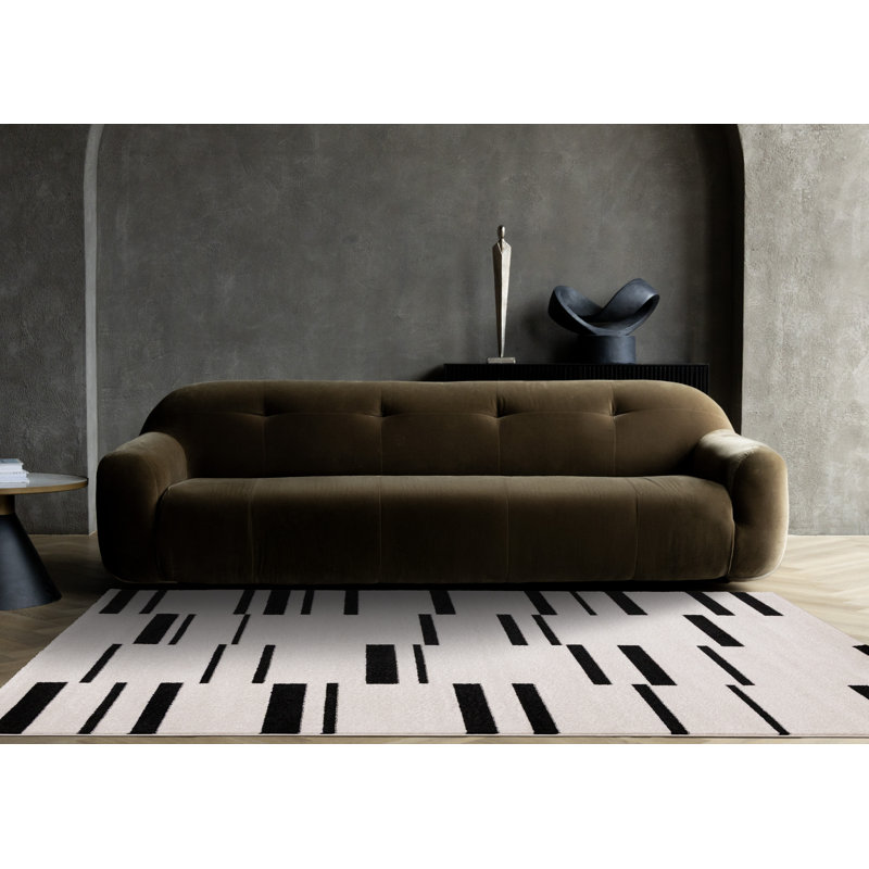 Torrica Modern Cream Black Lines Area Rug, Rectangle 5'3" x 7'7"
