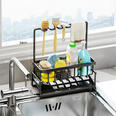 Sponge Holder For Kitchen Sink, Kitchen Sink Organzier And Storage With High Brush Holder, Rustproof 304 Stainless Kitchen Gadgets Sink Accessories