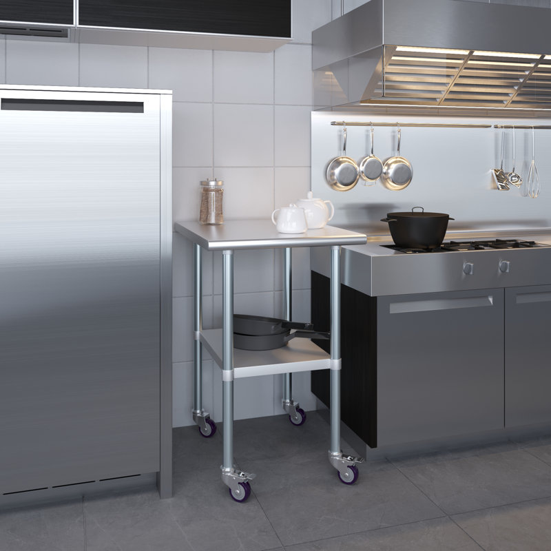 Table en acier inoxydable avec roulettes, H 38 po x l 30 po x P 24 po