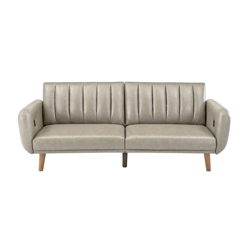 Fosnavag Tufted Faux Leather Upholstered Sofa Bed, Light Gray