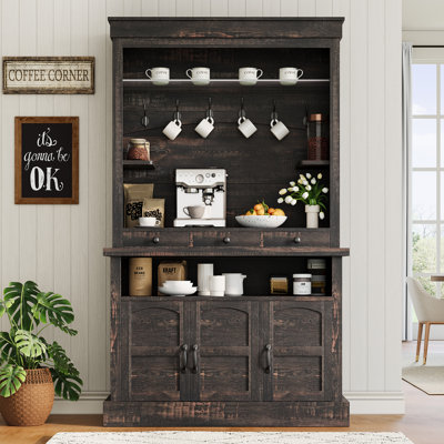 Armoire-bar 72 po avec 6 lumières à DEL et 6 tiroirs et armoires Farmhouse