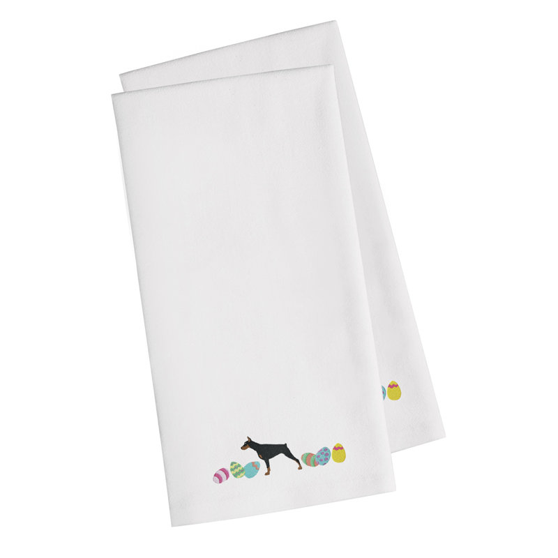Serviette de cuisine à broderie doberman pinscher, Blanc, H 28 po x l 19 po x P 0,1 po