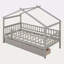 Lit simple en bois avec deux tiroirs-498944806
