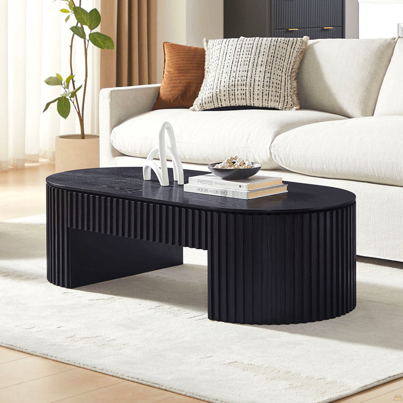 51.18'' Oval Wood Coffee Table With Drawer, Black