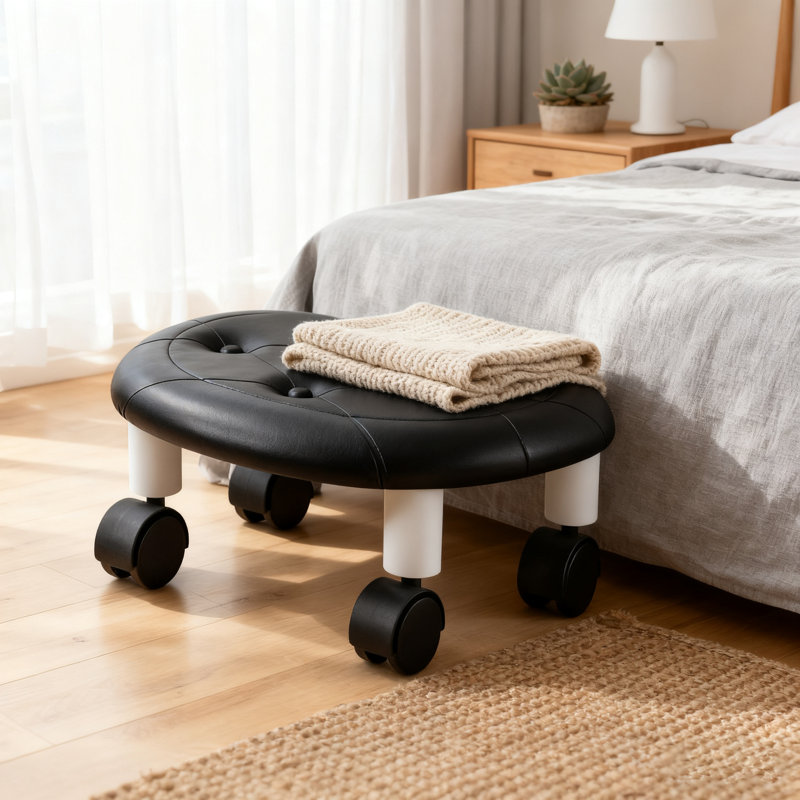 Accent Stool With Rolling Wheels