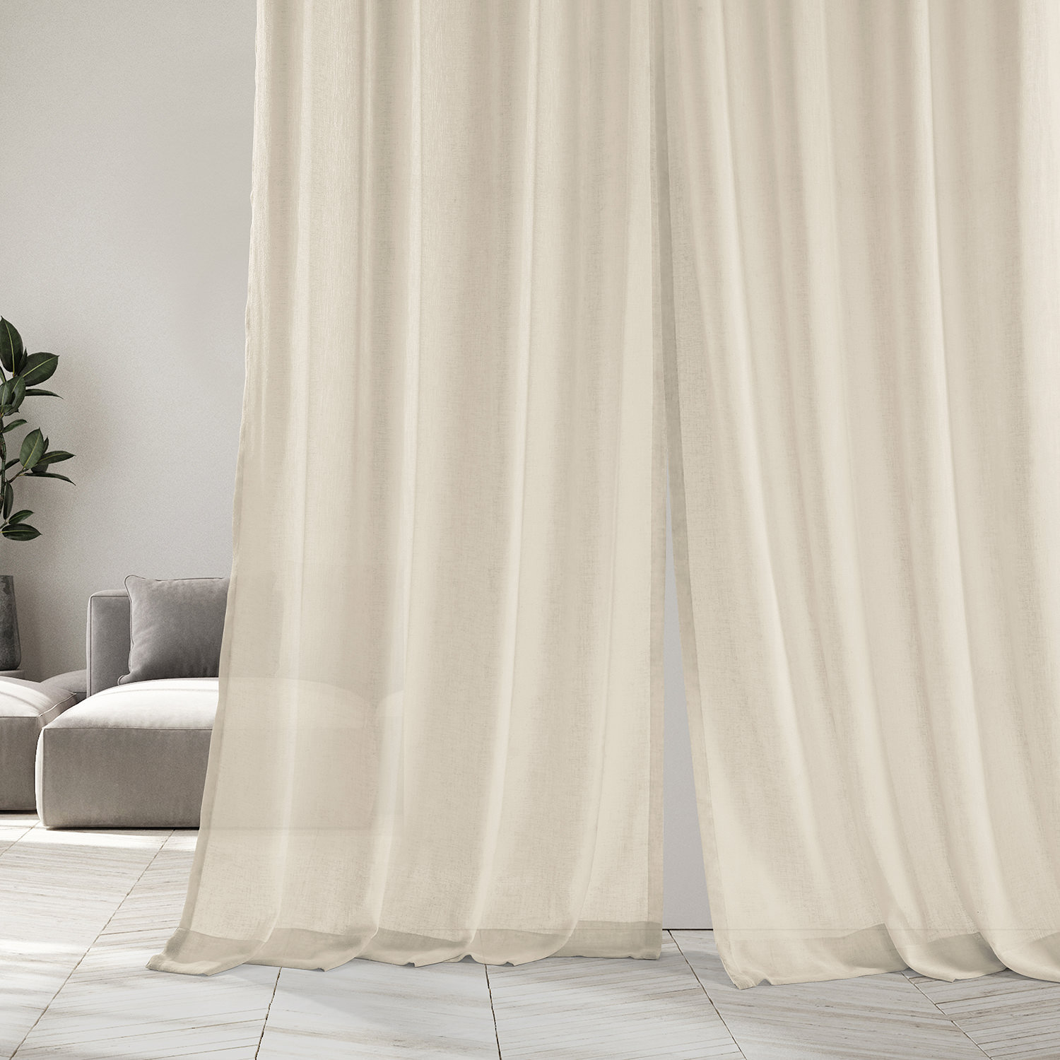 Larsa Sheer Faux Linen Curtain Panel, 50" W x 96" L, Gardenia Faux
