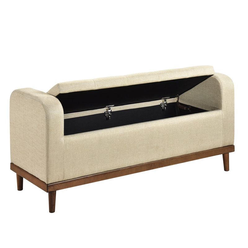 Rangement brun pour chambre à coucher, style Mid-Century moderne, banc en tissu texturé avec cadre en bois massif,