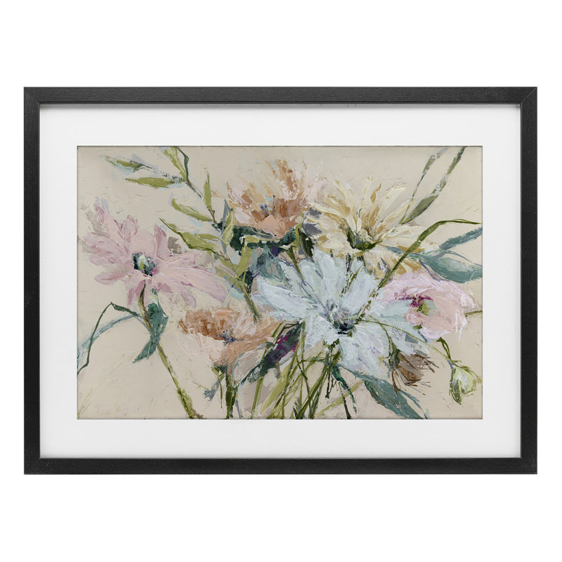 «Gentle Pastel Blossoms», reproduction sous verre encadrée, conception de Susan Pepe, H 14 po x l 20 po, Cadre noir minuit