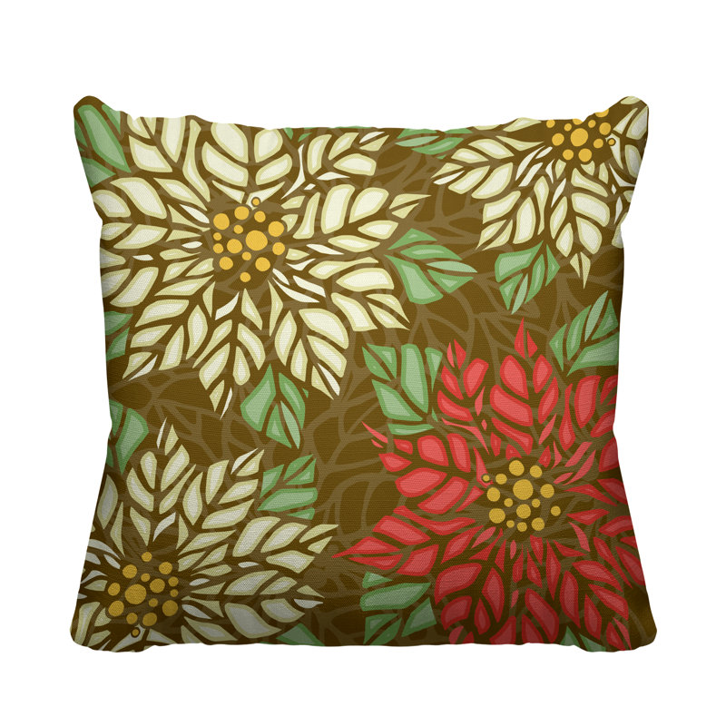 Coussin décoratif intérieur / extérieur Christmas Poinsettia, L 19 po x H 19 po, Or
