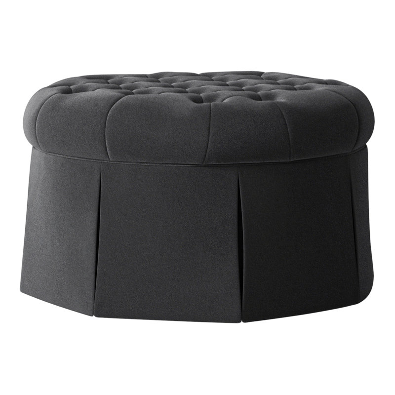 Repose-pieds cocktail capitonné rond 35 po Alma, Polyester minuit 9953