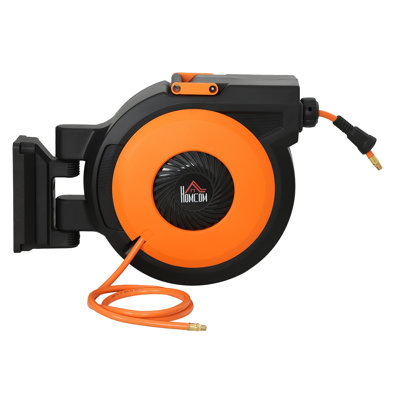 Enrouleur de tuyau d'air rétractable avec rembobinage automatique HOMcom, rangement mural pour compresseur, noir