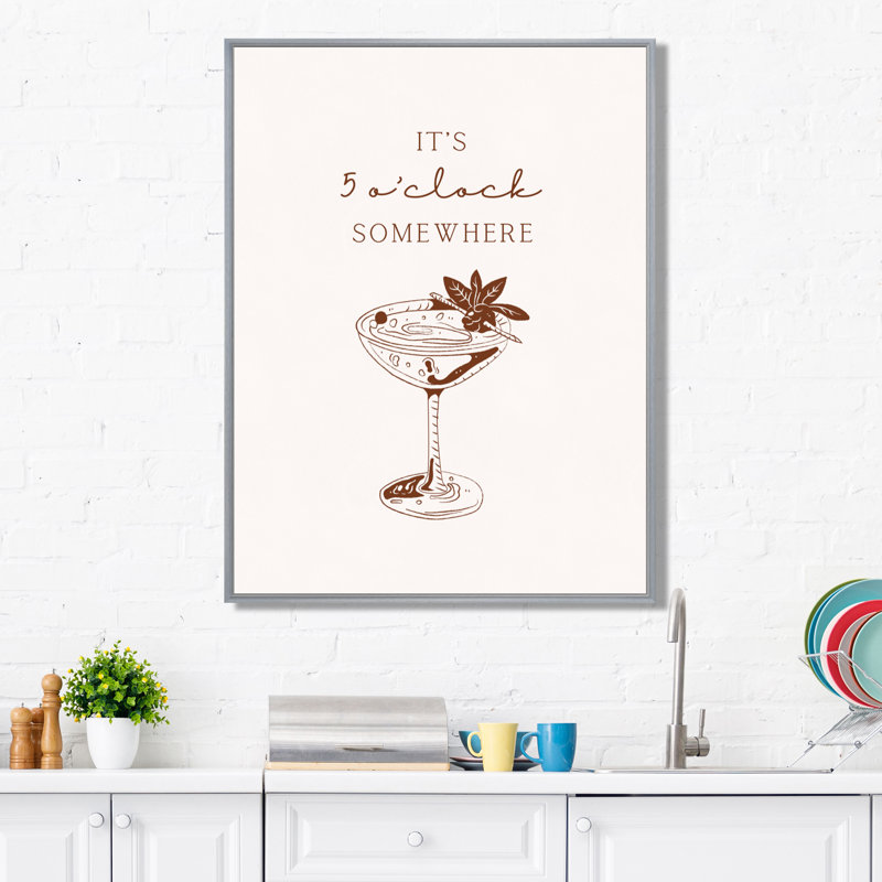 «It's 5 O'Hor Some Some - Cocktail», reproduction d'art mural, H 32 po x l 24 po x P 1 po, Toile argentée avec cadre flottant