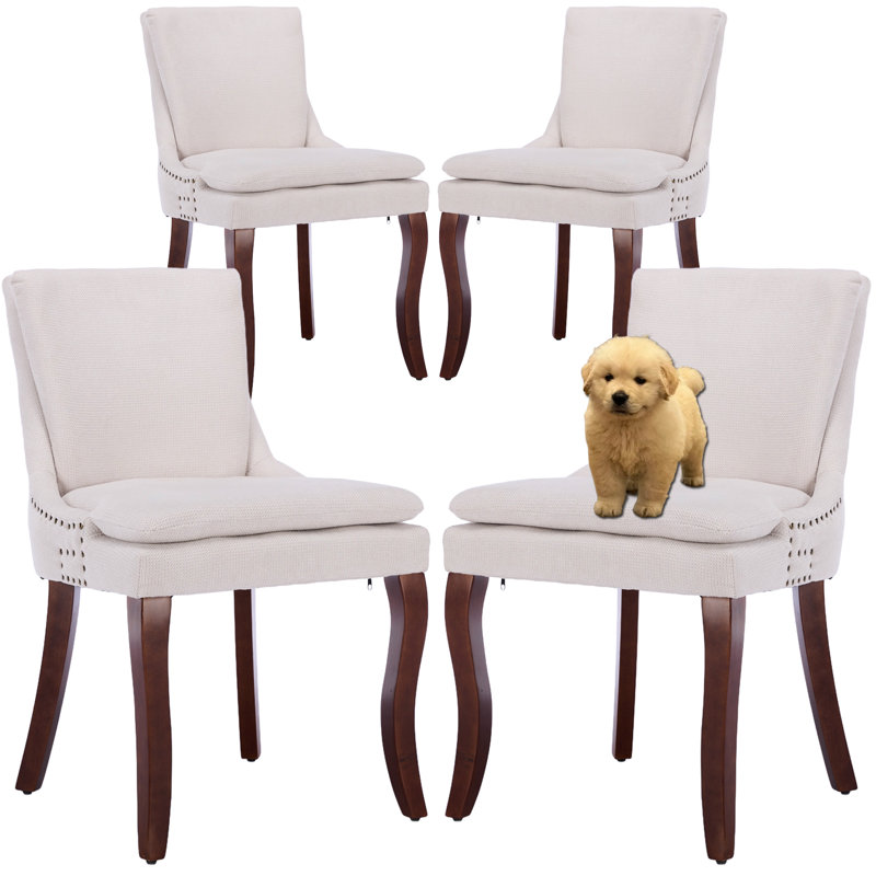 Chaises de salle à manger rembourrées à double couche (ensemble de 8), 4, Beige