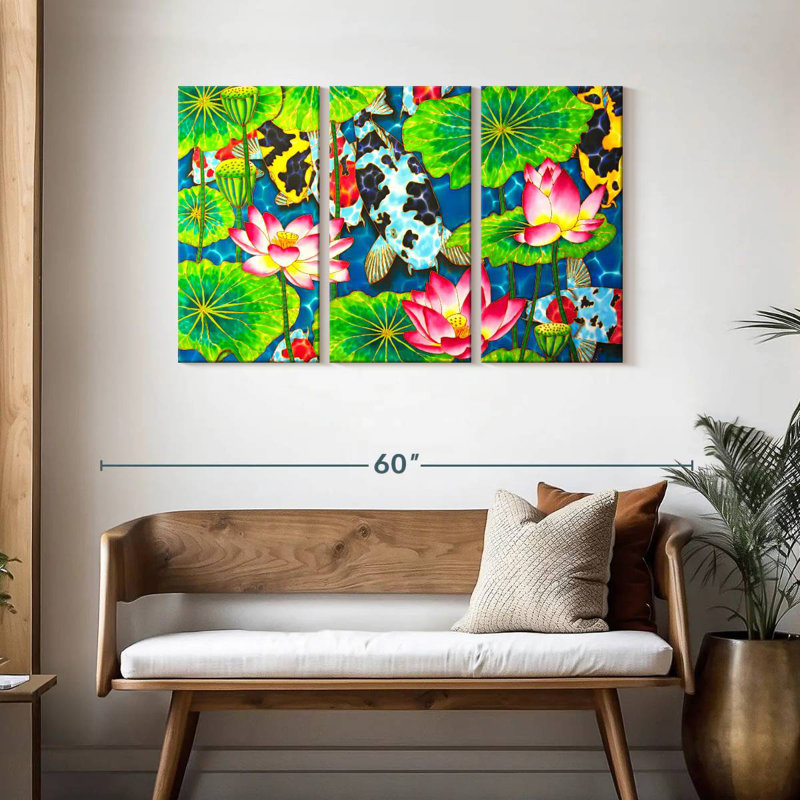 Ronce lotus et koi, H 28 po x l 45 po