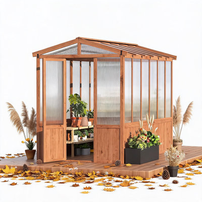 Serre en bois de 1,8 x 3 m avec structure en cèdre, serre extérieure en bois avec ventilation de toit, serre de plain-pied en bois et polycarbonate, serre à structure en bois pour terrasse ou jardin, cèdre naturel