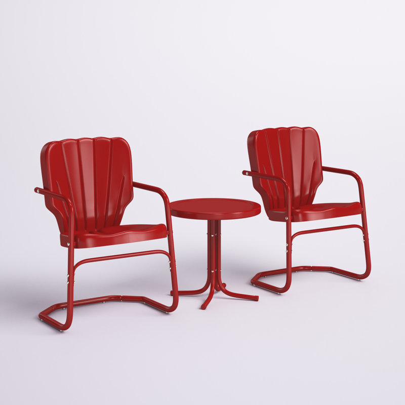 Burley Outdoor Conversation 3 Piece Seating Group, Bright Red Gloss